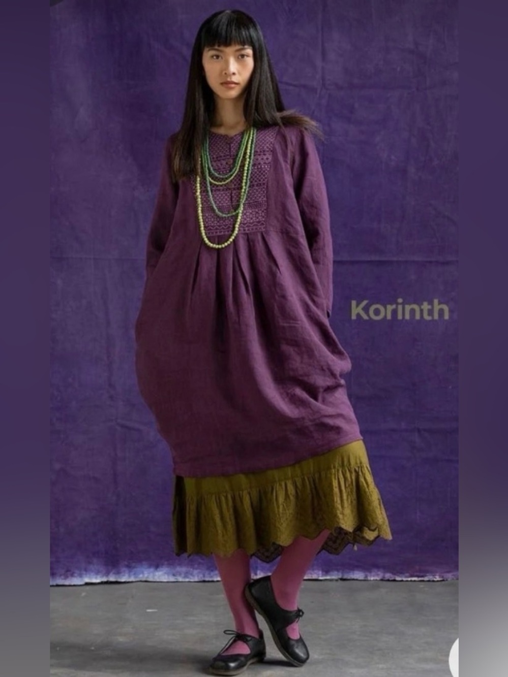 NWOT Gudrun Sjoden Korinth 100% Linen Embroidered Lagenlook Midi Dress, size S